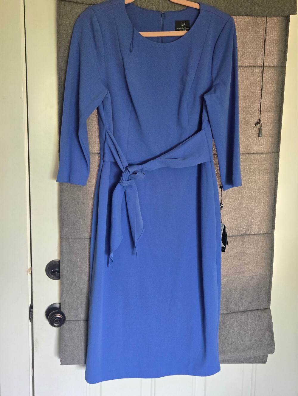 Adrianna Papell Stretch Knit Crepe Tie WaistSheath Dress Size 14 Dark Periwinkle